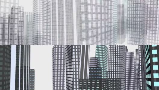 程式化的城市飞行(线框)高清在线视频素材下载
