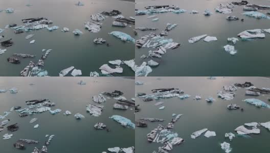 用4K无人机拍摄冰岛Jokulsarlon冰川泻湖高清在线视频素材下载