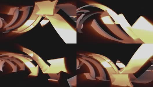 金色3D箭头移动黑色背景，CG动画，无缝循环高清在线视频素材下载