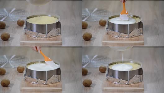烹饪猕猴桃慕斯蛋糕高清在线视频素材下载