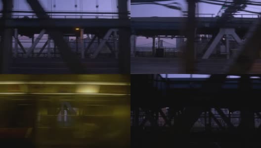 曼哈顿桥上地铁列车的侧面轮廓乘客视图高清在线视频素材下载