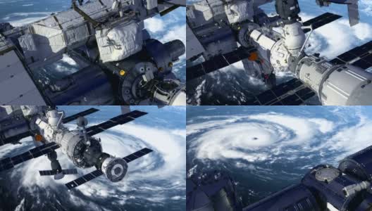 国际空间站在飓风上空的飞行高清在线视频素材下载