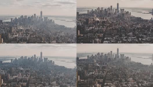 T/L TD鸟瞰图繁荣的曼哈顿城市景观在阳光下高清在线视频素材下载