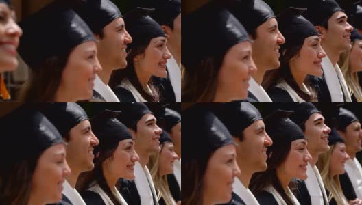 骄傲的拉丁美洲学生在他们的毕业典礼上微笑高清在线视频素材下载