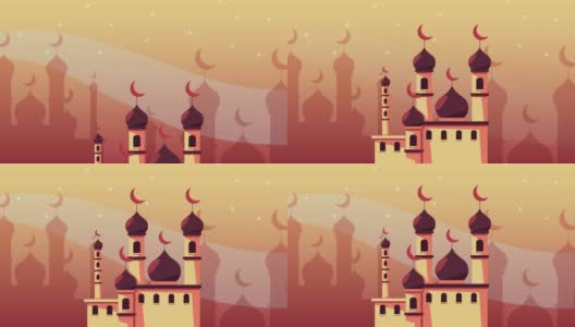 斋月卡里姆动画与寺庙穆斯林高清在线视频素材下载