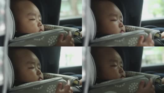 亚洲小男孩在车里睡着了高清在线视频素材下载