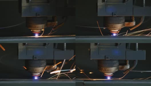 激光切割机在切割金属板材时具有火花和高精度高清在线视频素材下载