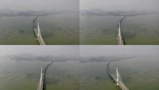 深圳湾大桥鸟瞰图(无人机拍摄)高清在线视频素材下载