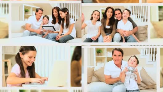现代白人家庭生活方式的蒙太奇图像高清在线视频素材下载