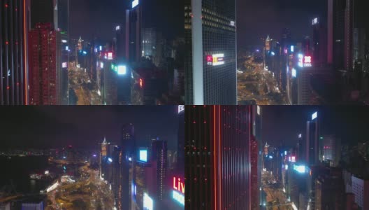 夜光飞行香港城市交通街景空中全景图4k高清在线视频素材下载