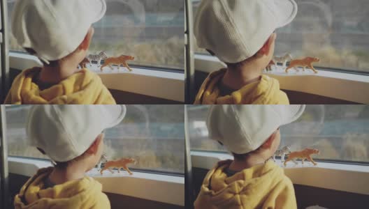 亚洲小男孩在看窗户。乘火车旅行高清在线视频素材下载