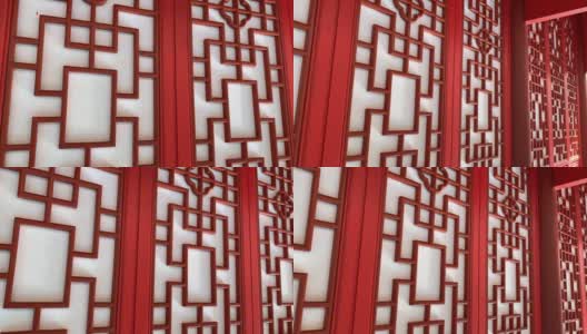 中国风格的红色木雕装饰门，亚洲传统装饰，用于装饰家庭、墙壁和门高清在线视频素材下载