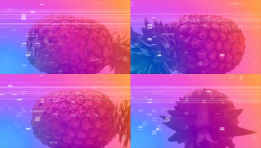 在背景的粉红色滤镜下转动菠萝的视图高清在线视频素材下载