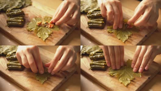 如何用橄榄油做土尔其传统菜塞葡萄叶子-塞葡萄叶子高清在线视频素材下载