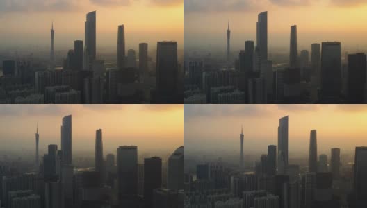 日落时分天空广州市市中心滨江区航拍全景4k中国高清在线视频素材下载