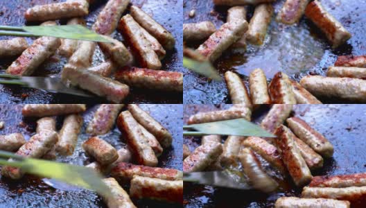 油炸烤肉的特写镜头高清在线视频素材下载