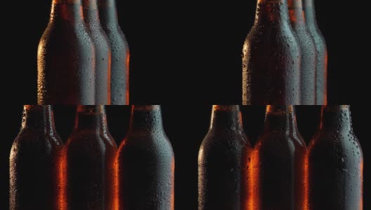 树啤酒瓶旋转在黑色的背景高清在线视频素材下载
