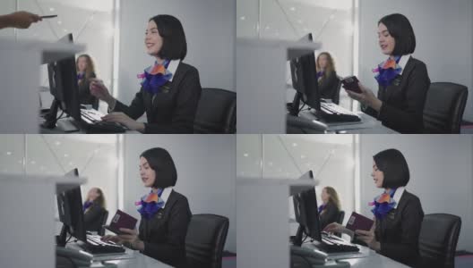 机场办理登机手续的女职员肖像高清在线视频素材下载