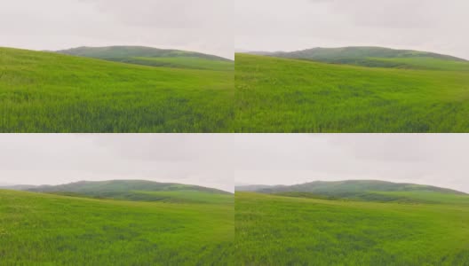 多云的春日里，一望无际的青山美景。无人机飞越格鲁吉亚高加索地区的瓦什洛瓦尼绿色景观。高清在线视频素材下载