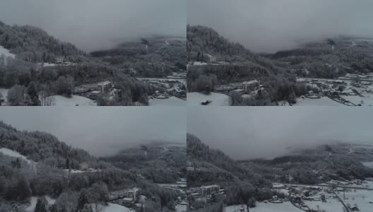 因特拉肯伯恩斯奥伯兰空中覆盖积雪的村庄高清在线视频素材下载
