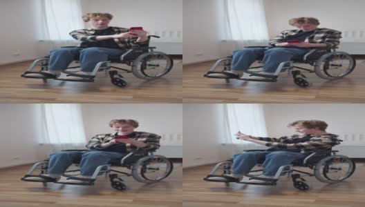 一个残疾人正在拍有趣的照片高清在线视频素材下载