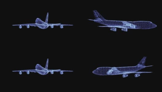 3D渲染，飞机全息动画黑色背景高清在线视频素材下载