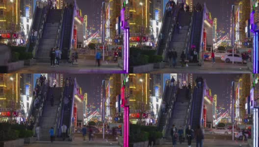青岛市内著名夜市行人拥挤的街道，时光流逝全景4k中国高清在线视频素材下载