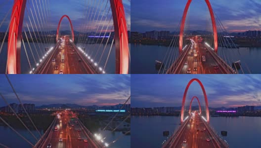 杭州枝江大桥鸟瞰图，交通概念高清在线视频素材下载