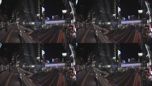 一个夜晚在涉谷霓虹街上的鱼眼镜头高清在线视频素材下载