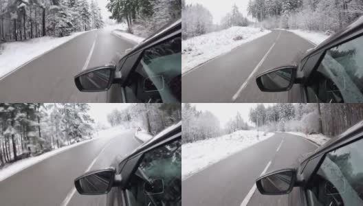 Car POV: on an Austrian mountain road in winter高清在线视频素材下载