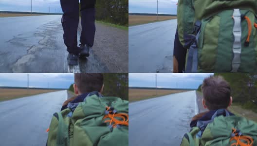 一个年轻的游客背着背包旅行。高清在线视频素材下载