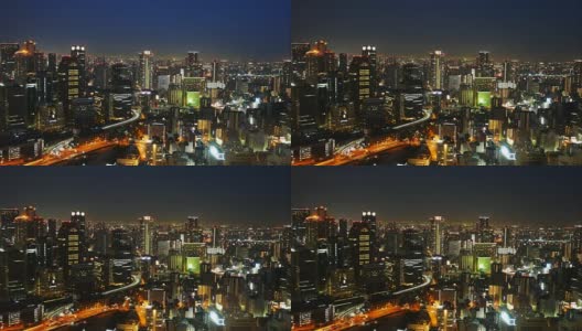 大阪梅田区夜城的时光流逝，在梅田的天空建筑屋顶，蓝天高清在线视频素材下载