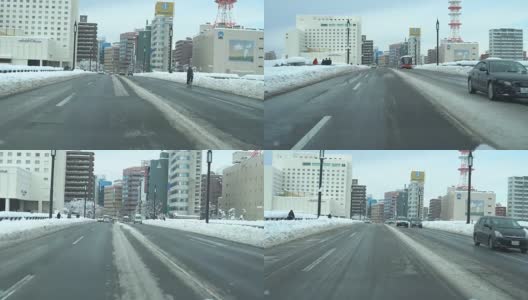 新泻市积雪覆盖的道路高清在线视频素材下载