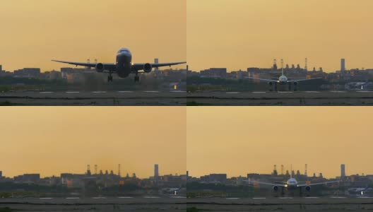 喷气式飞机在日落时分起飞高清在线视频素材下载
