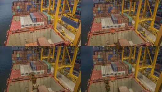4K延时:船厂工作起重机装车桥高清在线视频素材下载