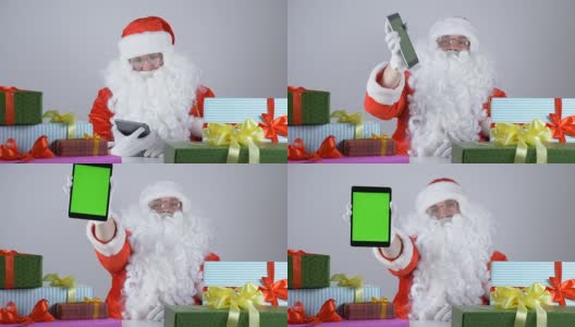 圣诞老人在摄像头中显示平板电脑屏幕5k高清在线视频素材下载