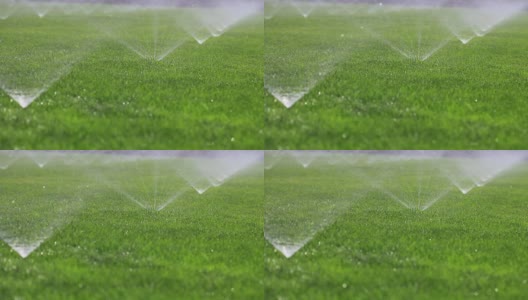 用喷水器浇灌草地高清在线视频素材下载