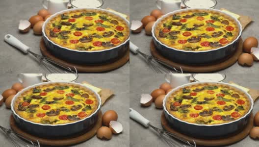 陶瓷烤制的自制乳蛋饼，鸡蛋和奶油高清在线视频素材下载