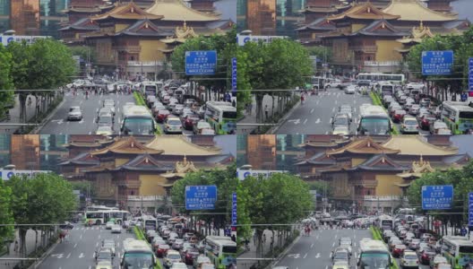 中国上海静安区高峰时段的交通状况高清在线视频素材下载