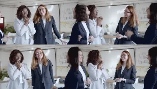 快乐的商界女性在办公室获胜高清在线视频素材下载
