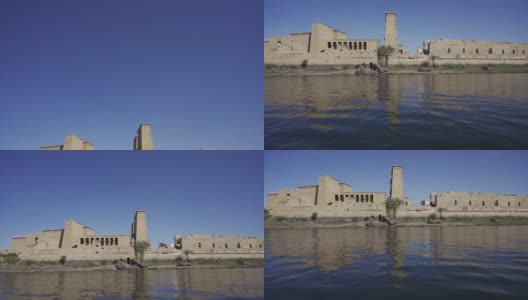 在埃及阿斯旺，从船上看到菲莱神庙高清在线视频素材下载