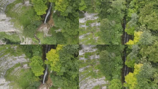 乔治亚州旅游地标Okatse大瀑布的鸟瞰图高清在线视频素材下载