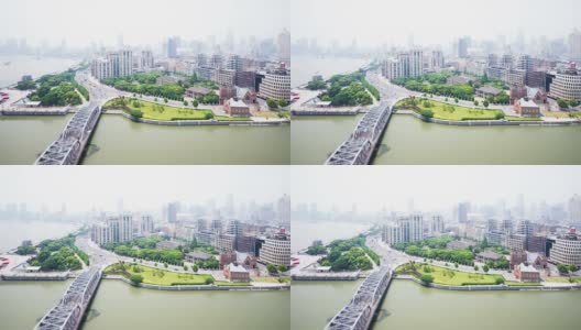 天际线，交通和上海的现代建筑在河岸，时间流逝高清在线视频素材下载