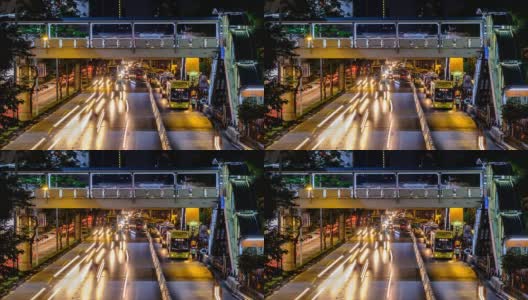 泰国曼谷夜间行驶的汽车和高架桥。高清在线视频素材下载
