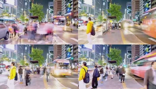 首尔市中心夜间的交通状况。间隔拍摄高清在线视频素材下载