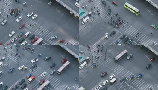 T/L MS HA PAN鸟瞰图穿过街道的人群/北京，中国高清在线视频素材下载