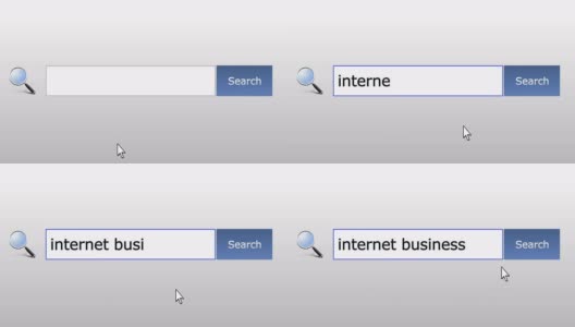 互联网业务-图形浏览器搜索查询，网页，用户输入搜索相关结果，计算机互联网技术。网页浏览打字字母，填写表格按下查找按钮，导航到搜索结果页面，在线工作高清在线视频素材下载