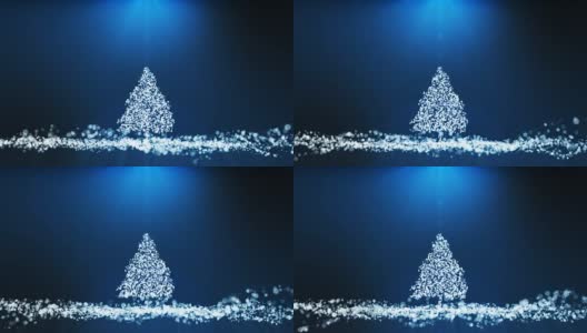 无缝循环，动画运动背景，粒子合并成一个圣诞树形状与光线束。高清在线视频素材下载