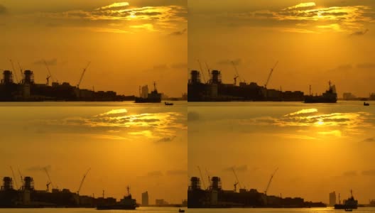 美丽的日出在河上与货船高清在线视频素材下载