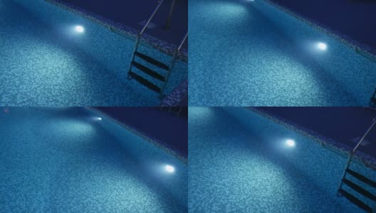 游泳池的夜间照明会改变颜色。酒店室外游泳池配有冷水高清在线视频素材下载